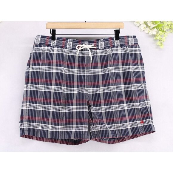 Brooks Brothers Men's Swim Trunks Blue Red Plaid Check Drawstring 6" Inseam Sz L - Picture 1 of 8